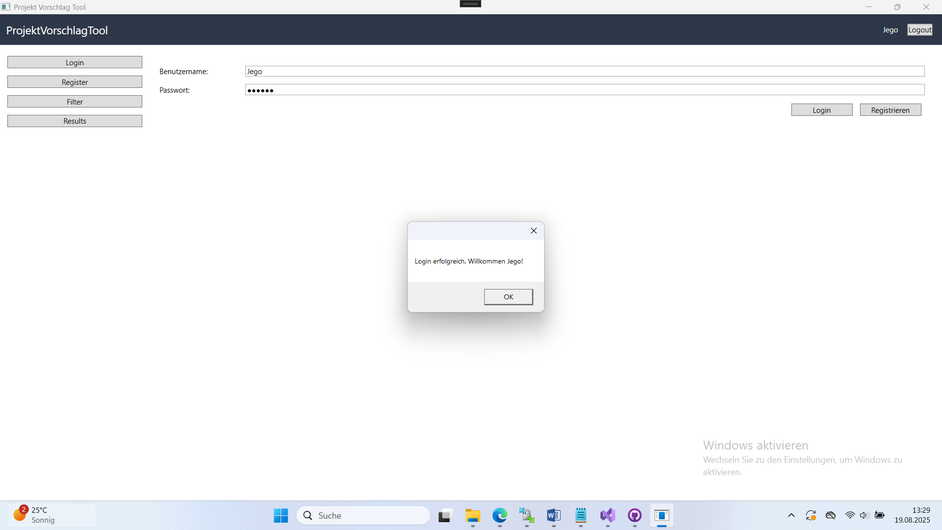 Projektvorschlagstool – Screenshot 2