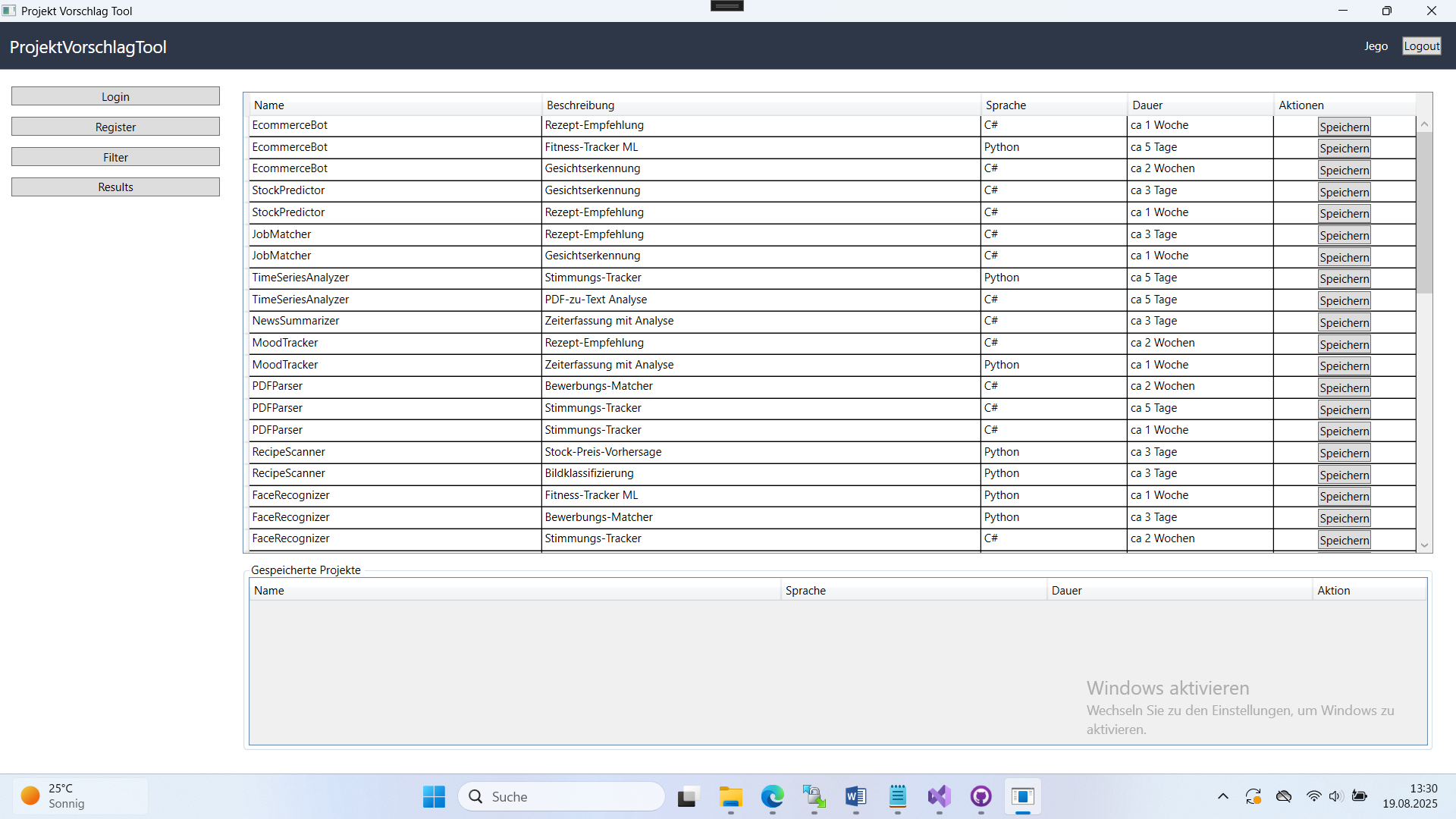Projektvorschlagstool – Screenshot 4
